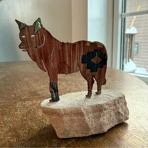 Lazart Collection VTG Native American Petroglyph‎ Wolf Wildlife Dog Metal Rock